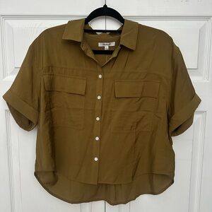 Madewell green cropped button down shirt